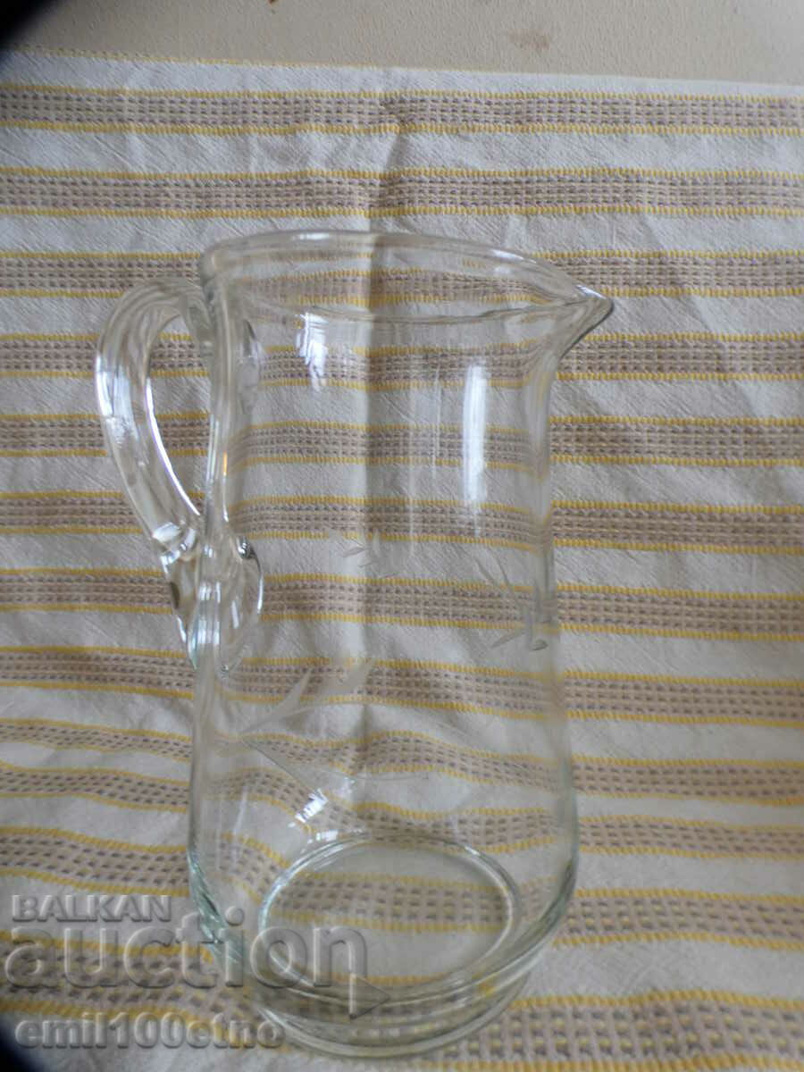 Etched glass jug with price 10.00 BGN | € 5.11 Etched glass jug with price 10.00 BGN | € 5.11