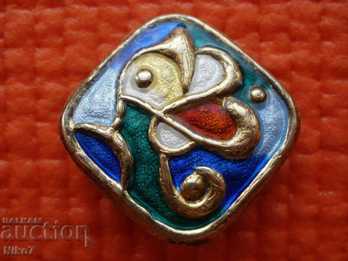 Vintage silver gilt enamel brooch.