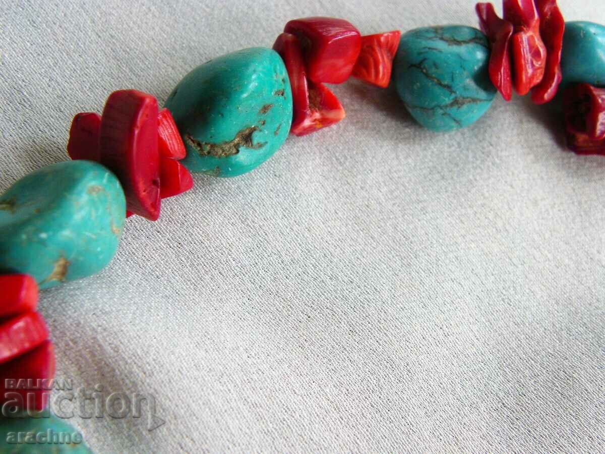 Colier indian Navajo cu bucăți mari de turcoaz și coral - 5