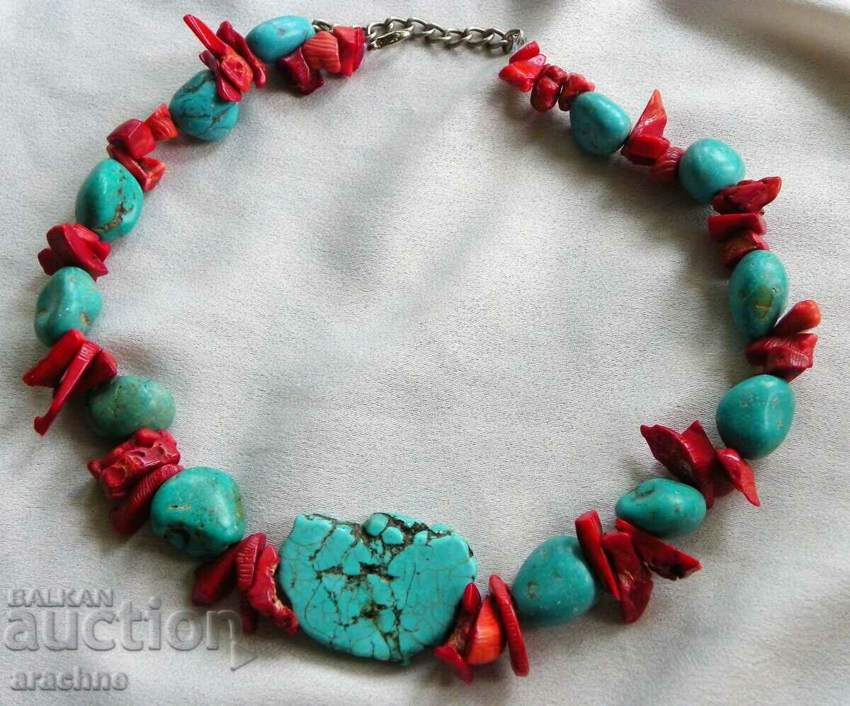 Navajo Indian necklace with large chunks of turquoise and coral