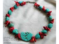 Navajo Indian necklace with large chunks of turquoise and coral