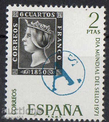 1971 στην Ισπανία. Παγκόσμια Ημέρα σφραγίδα του ταχυδρομείου.