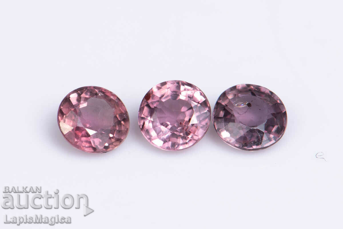 3 pcs pink sapphire 0.70ct 3.5mm round cut heated