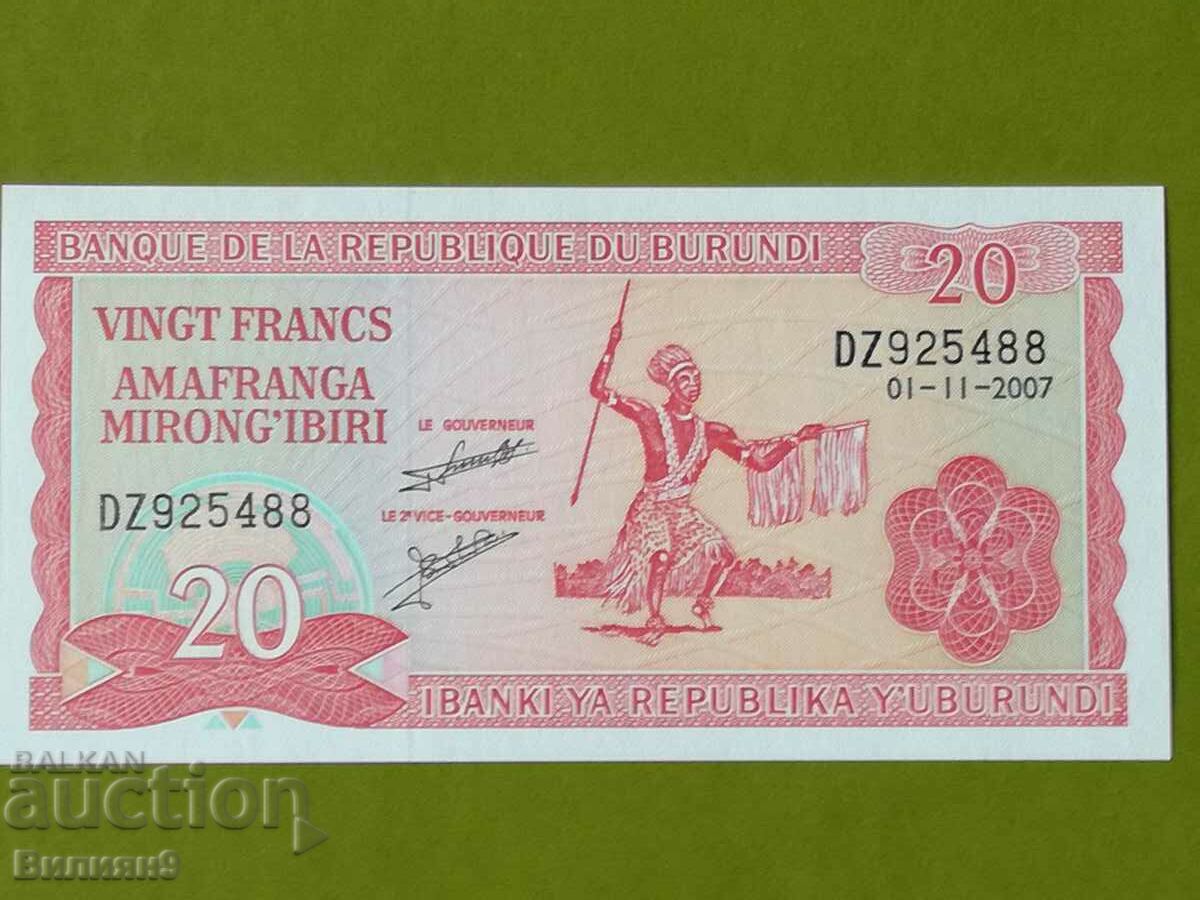 20 франка 2007 Бурунди UNC