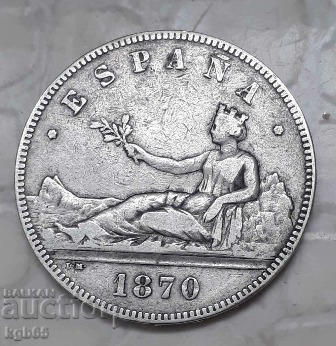 5 Pesetas 1870 Spain.#7