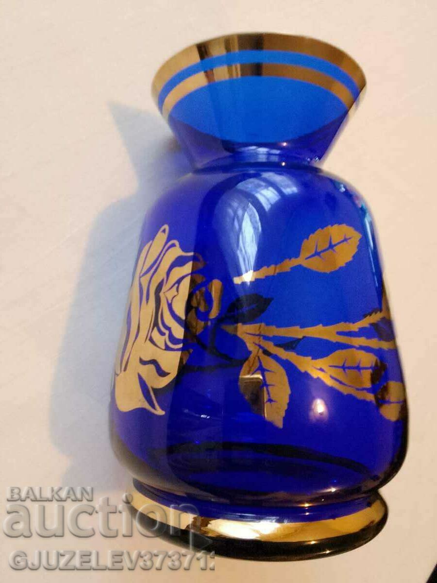 Blue with Gold Flowers Crystal Glass Vase Bohemia with price 85.00 BGN | € 43.46 Blue with Gold Flowers Crystal Glass Vase Bohemia with price 85.00 BGN | € 43.46