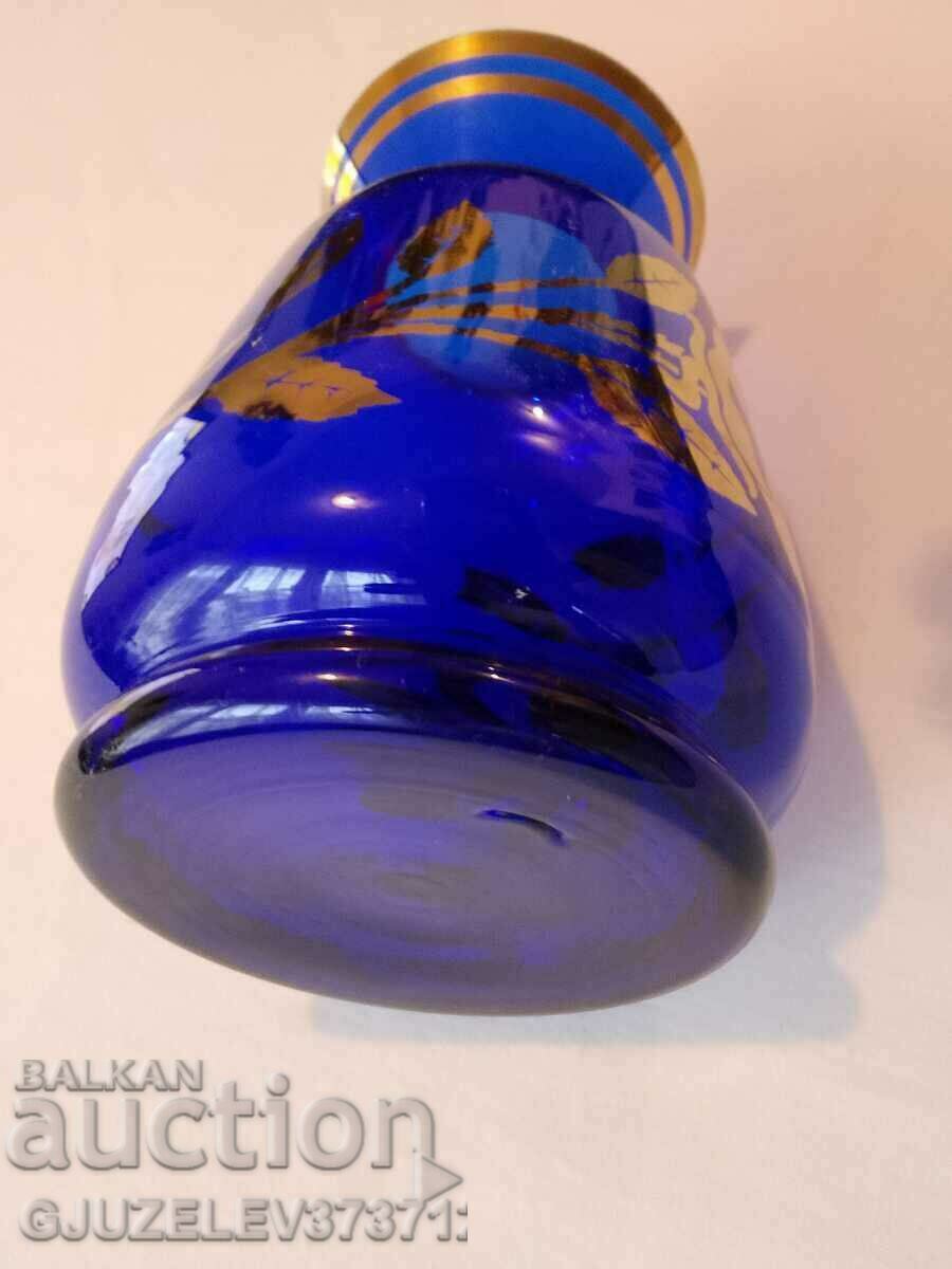 Delivery of Blue with Gold Flowers Crystal Glass Vase Bohemia Delivery of Blue with Gold Flowers Crystal Glass Vase Bohemia