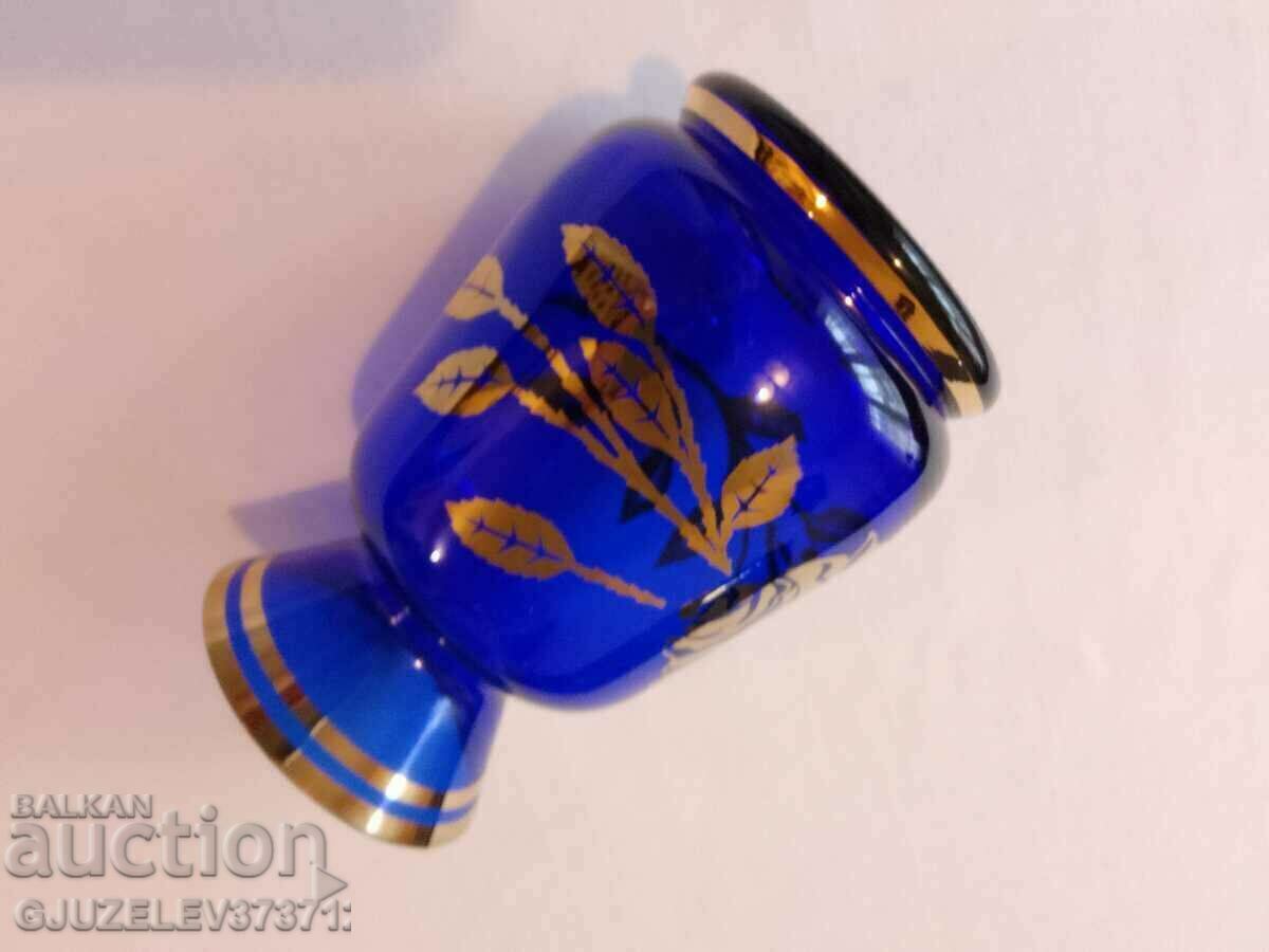 Blue with Gold Flowers Crystal Glass Vase Bohemia - 5 Blue with Gold Flowers Crystal Glass Vase Bohemia - 5