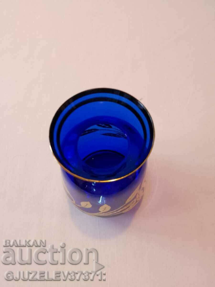 Blue with Gold Flowers Crystal Glass Vase Bohemia - 7 Blue with Gold Flowers Crystal Glass Vase Bohemia - 7