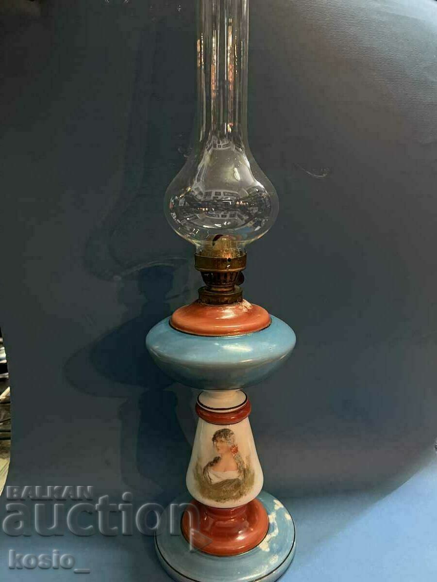 Lampă cu gaz din secolul al XIX-lea pictată manual