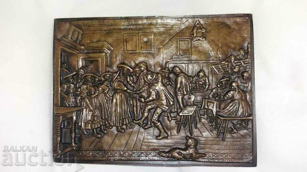 Παλιό χάλκινο ανάγλυφο πάνελ--στην παμπ - 5