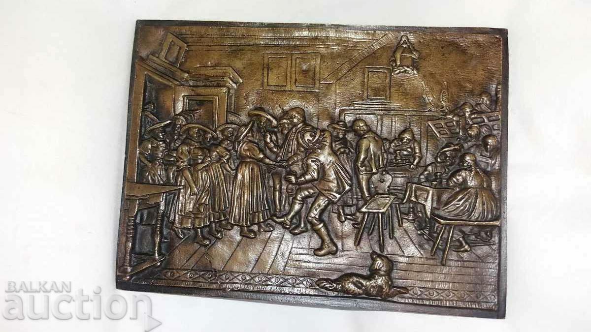 Old bronze relief panel--in the pub
