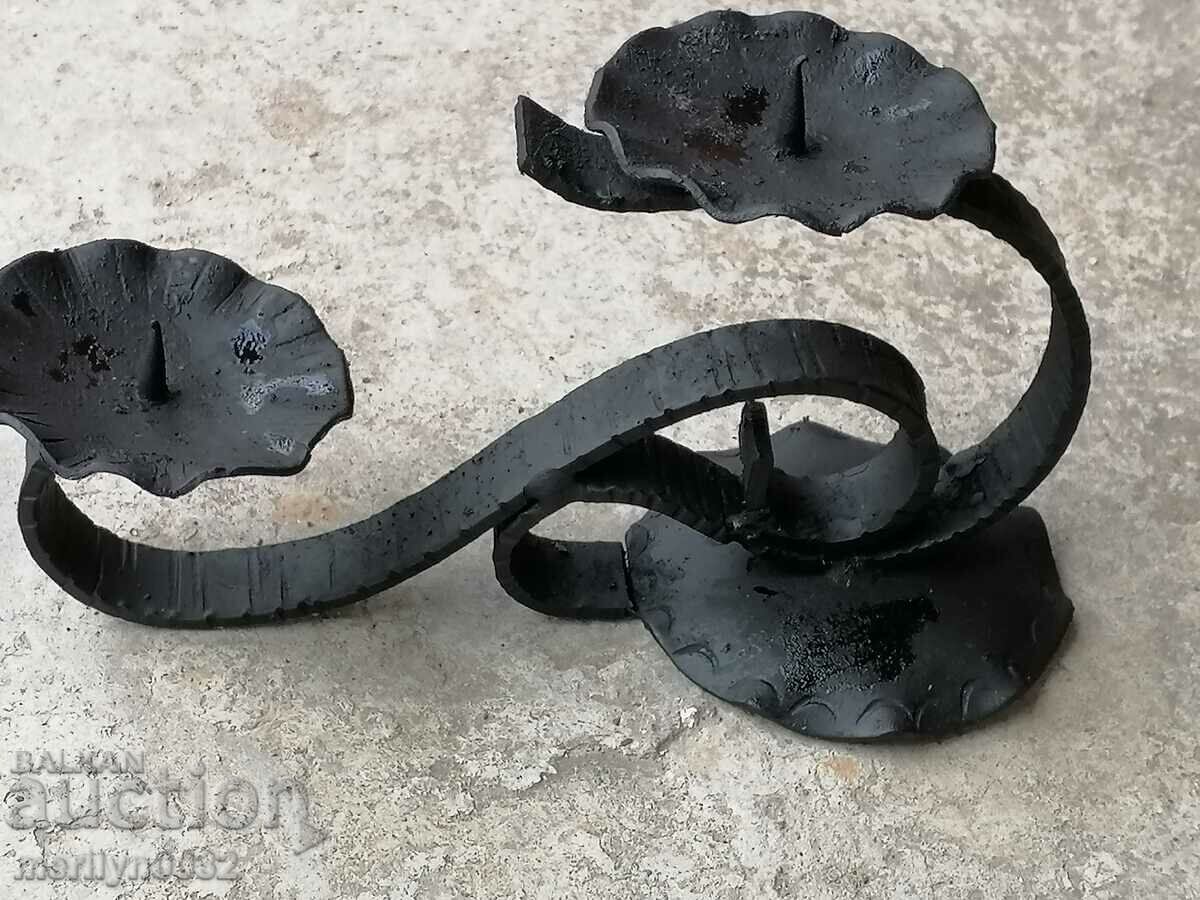 Auction Old forged candlestick, candle, candelabra Auction Old forged candlestick, candle, candelabra