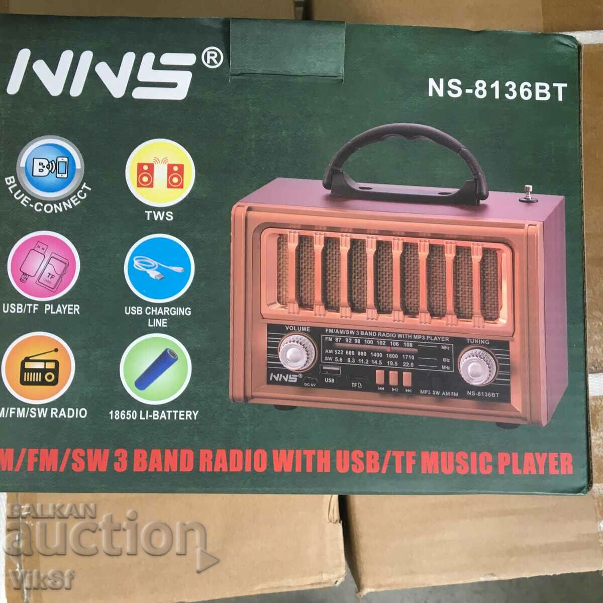 Delivery of Retro radio NS 8136 BT Bluetooth Usb Sd, FM, AM, SW Delivery of Retro radio NS 8136 BT Bluetooth Usb Sd, FM, AM, SW