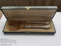 Set of silver salad spoon and fork