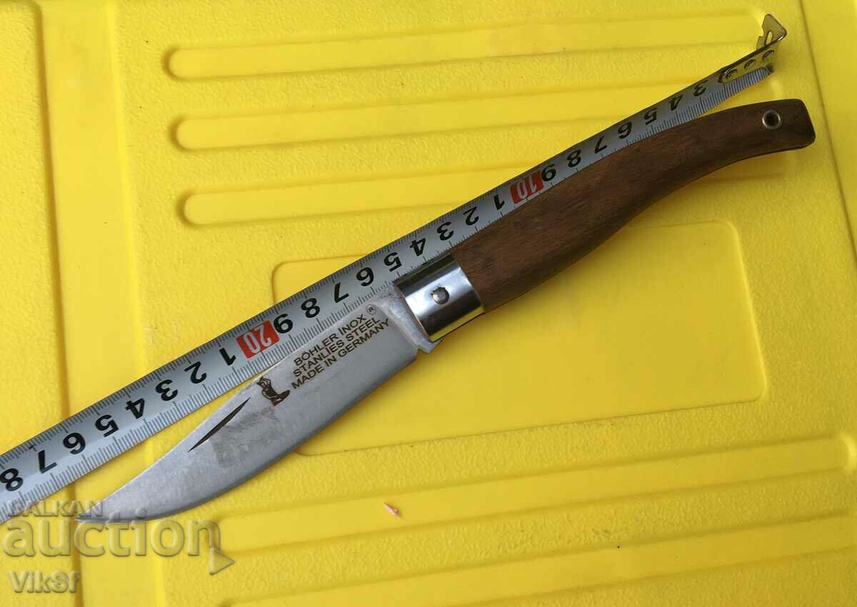 Pocket knife, jay, walnut handle-105x270mm BOHLER INOX GERMAN with price 26.50 BGN | € 13.55 Pocket knife, jay, walnut handle-105x270mm BOHLER INOX GERMAN with price 26.50 BGN | € 13.55