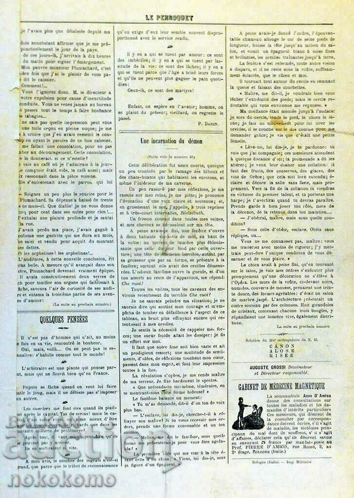 Auction  Newspaper: LA PERROQUET - Newspaper 126 years old!