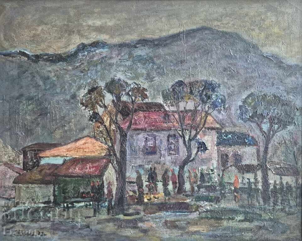 Evgeni Tomov 1934 - 2006 Old Sofia 1972 large landscape oil with price 850.00 BGN | € 434.60 Evgeni Tomov 1934 - 2006 Old Sofia 1972 large landscape oil with price 850.00 BGN | € 434.60