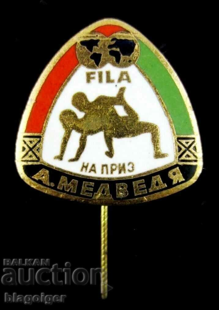 BADGE SPORTIVE VECHE-LUPTĂ-A.MEDVED CUP-FILA-SMALT BADGE SPORTIVE VECHE-LUPTĂ-A.MEDVED CUP-FILA-SMALT