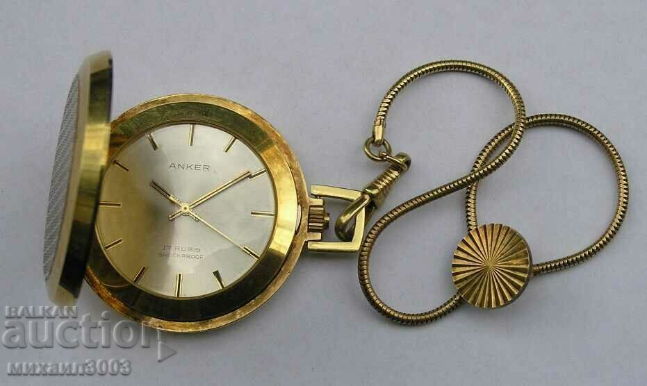 ANKER GOLD MECHANICAL POCKET WATCH WITH STRAP