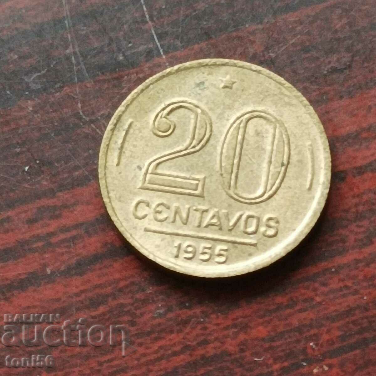 Бразилия 20 сентавос 1955 UNC