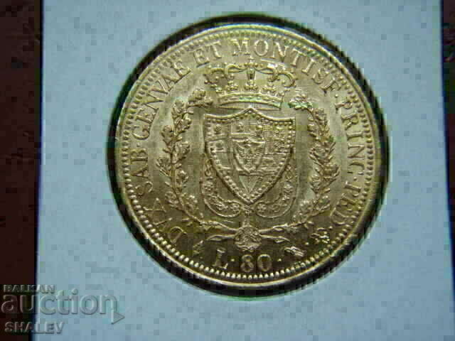 80 Lire 1825 L Sardinia / Italia (Sardinia) - AU (aur) cu preț € 3389.89 | 6630.07 BGN