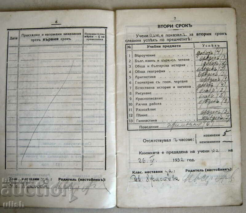Delivery of 1932/34 student book, notebook, XVI Elementary School Sofia Delivery of 1932/34 student book, notebook, XVI Elementary School Sofia