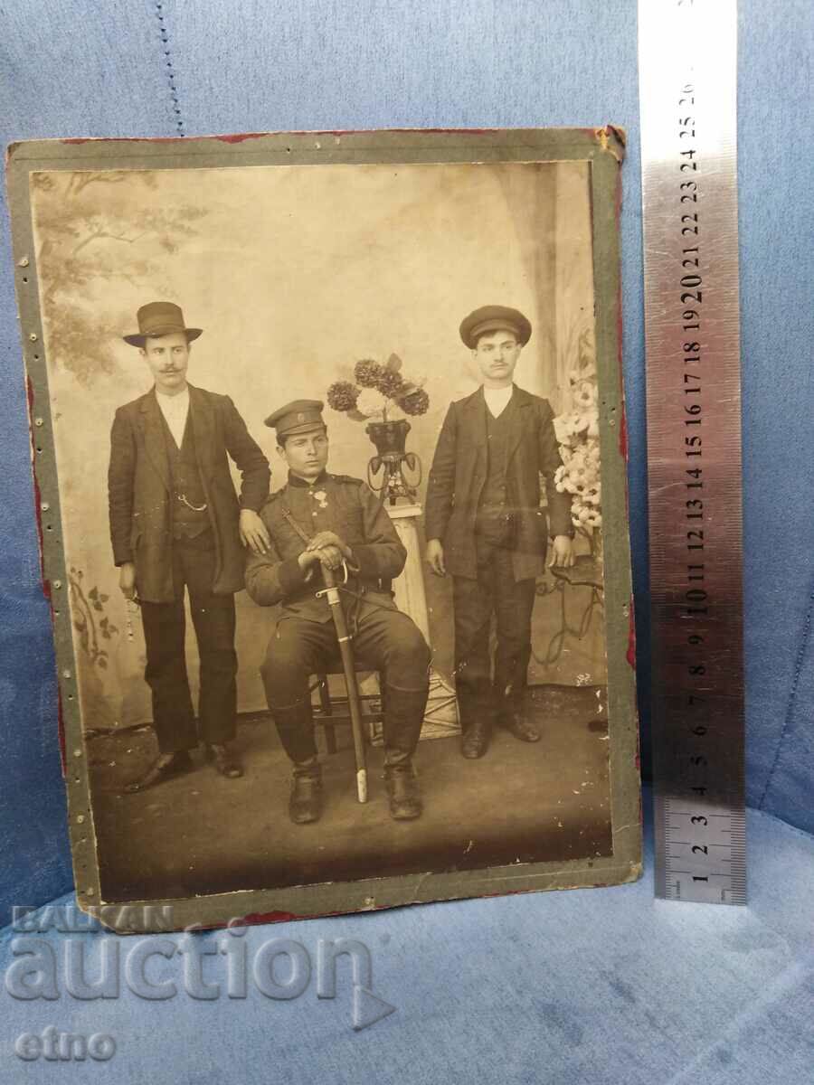 1912 ROYAL PHOTO CARDBOARD - soldier, Uniform, checkers, Xanthi