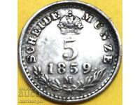 5 Kreuzers 1859 Αυστρία για Ιταλία Μ - Μιλάνο ασήμι - σπάνιο