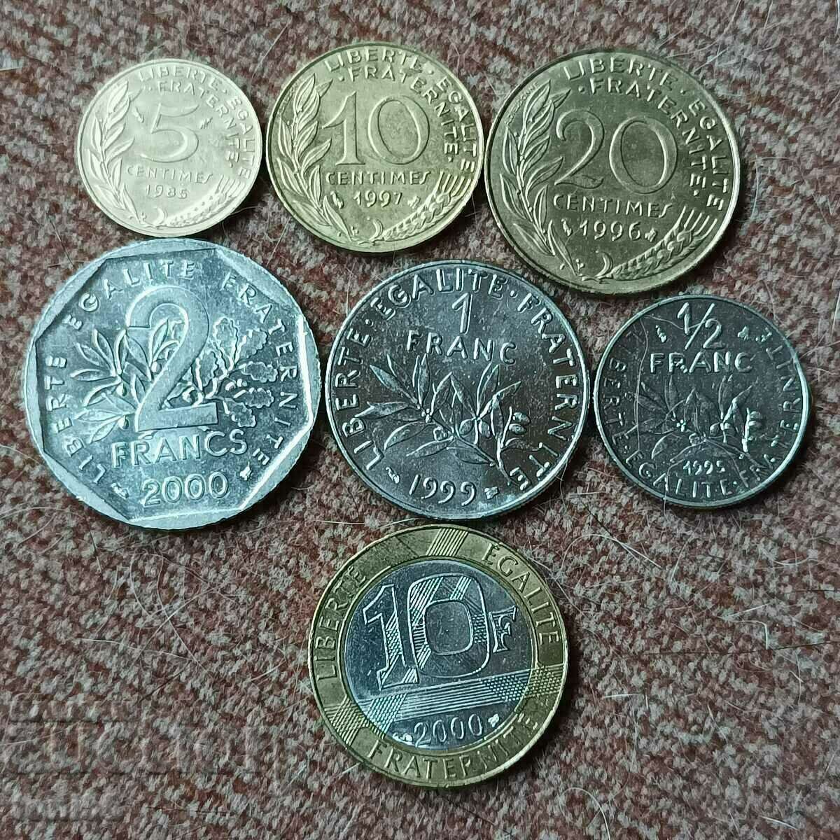 Γαλλία σύνολο 7 κερμάτων ανταλλαγής πριν από το ευρώ UNC