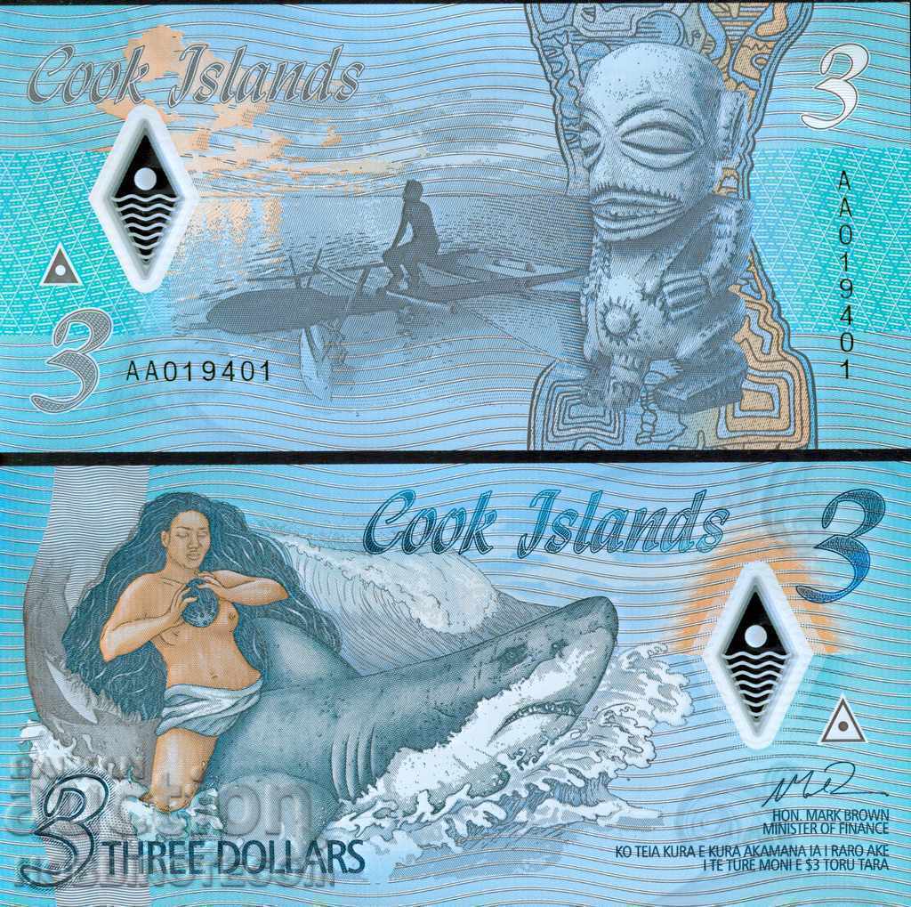COOK ISLAND - $3 issue - issue 2021 NEW UNC POLYMER