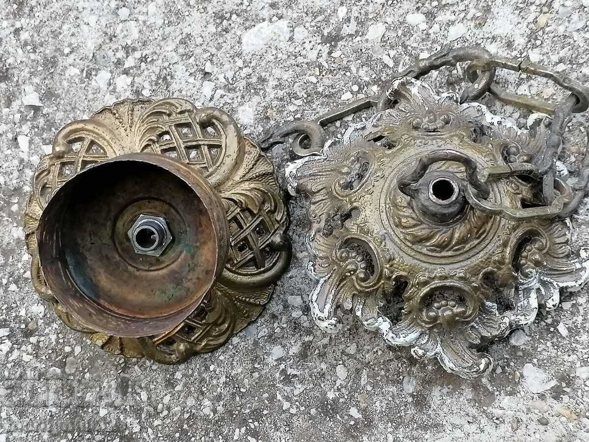 Auction Old bronze lamp holder with rosette from the 40s-50s Auction Old bronze lamp holder with rosette from the 40s-50s