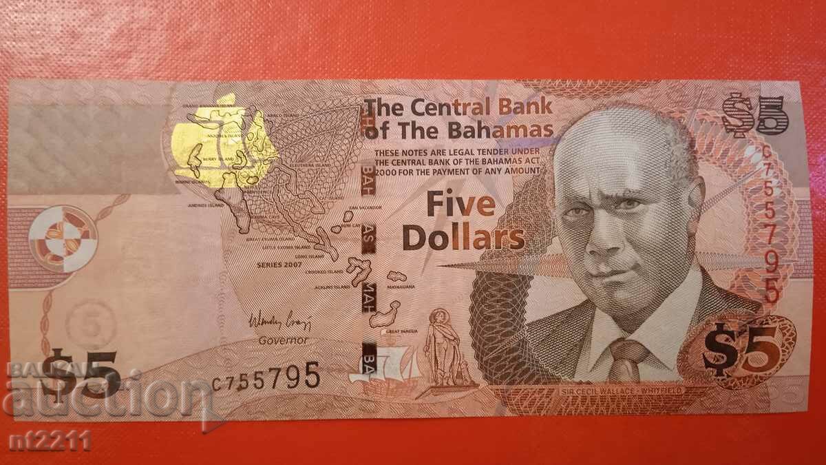 Банкнота 5 долара Бахами 2007г.