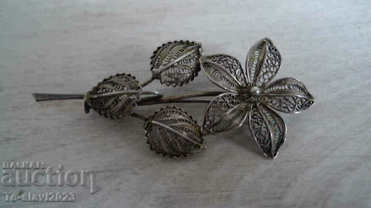 Old Silver brooch - FLOWER - filigree