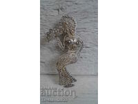 Old Silver Brooch - WOMAN WITH A FAN - filigree