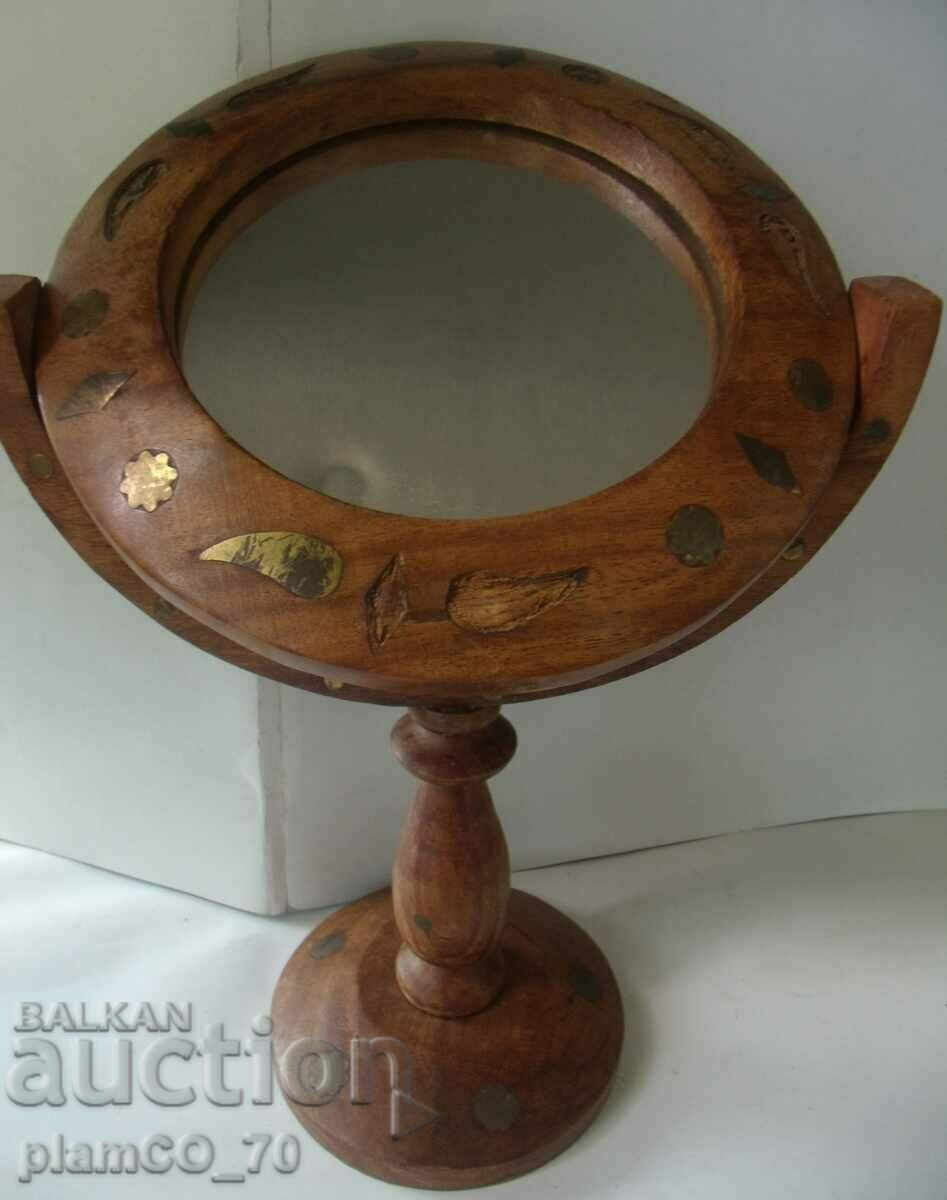 #*7044 oglindă veche de masă din lemn - MADE MÂNĂ