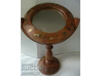 #*7044 oglindă veche de masă din lemn - MADE MÂNĂ