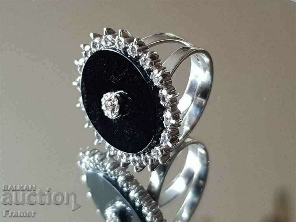 GOLD 18K DIAMONDS DIAMONDS ONYX RING WHITE GOLD - 5 GOLD 18K DIAMONDS DIAMONDS ONYX RING WHITE GOLD - 5