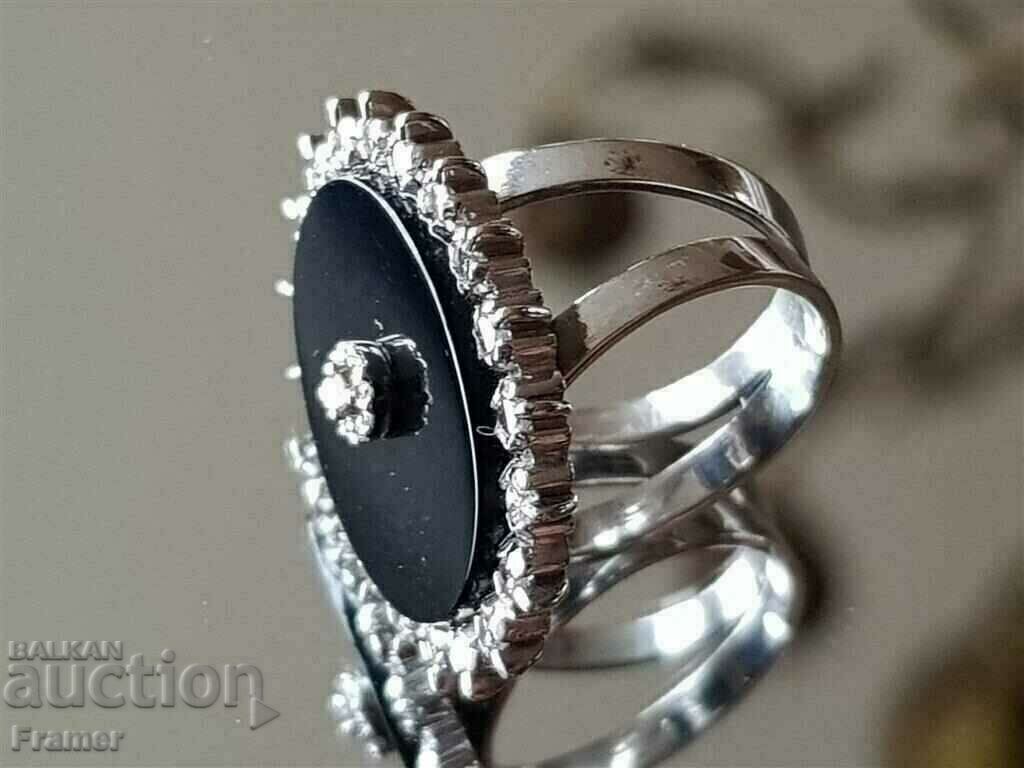 GOLD 18K DIAMONDS DIAMONDS ONYX RING WHITE GOLD - 7 GOLD 18K DIAMONDS DIAMONDS ONYX RING WHITE GOLD - 7