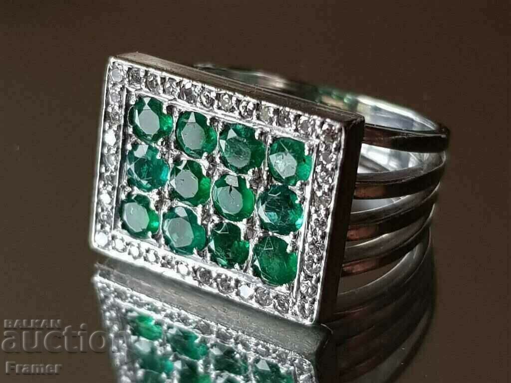 Аукцион ЗЛАТЕН 18 к БРИЛЯНТИ диаманти смарагди пръстен бяло злато Аукцион ЗЛАТЕН 18 к БРИЛЯНТИ диаманти смарагди пръстен бяло злато