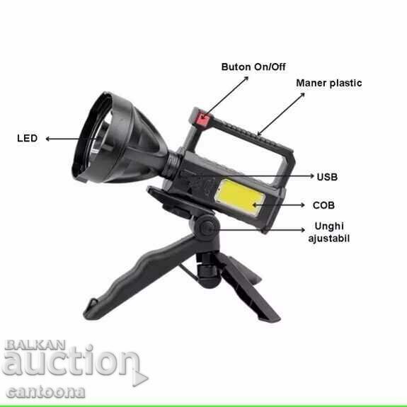LED + COB rechargeable flashlight with tripod BL-832, USB charged - 5 LED + COB rechargeable flashlight with tripod BL-832, USB charged - 5