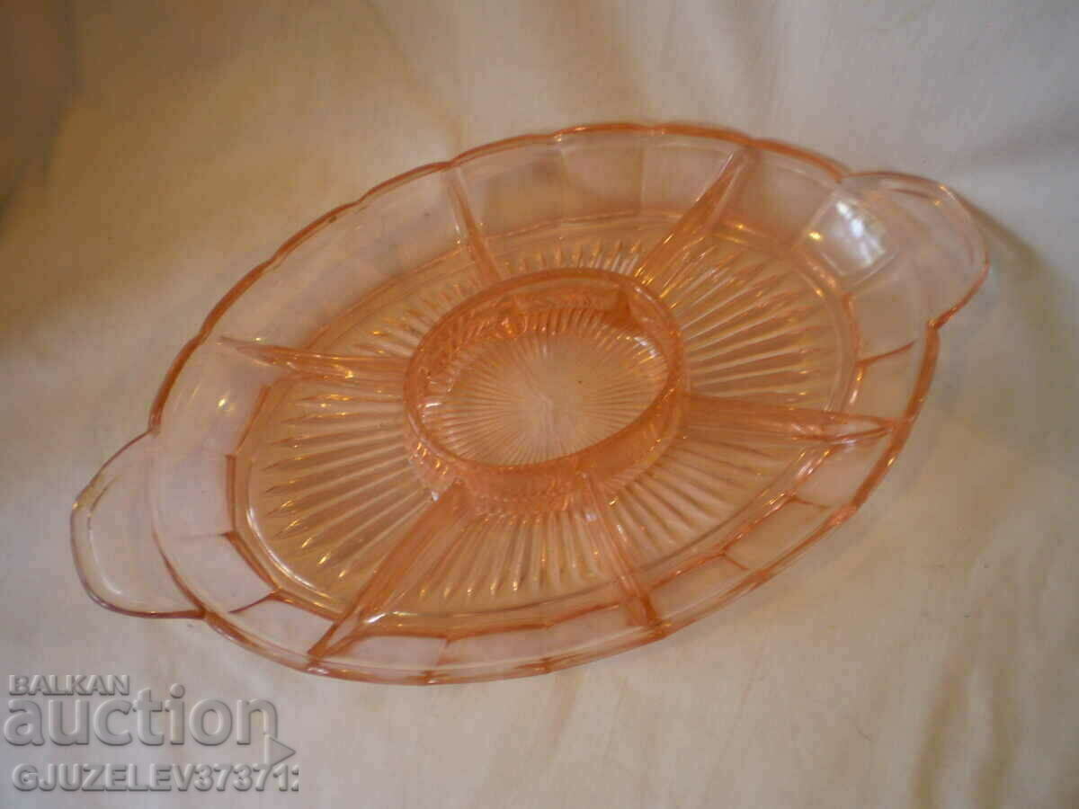 Art Deco glass plate for hors d'oeuvres pink color with price 90.00 BGN | € 46.02
