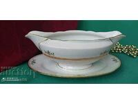 Stylish porcelain saucer, gold rim/Bavaria