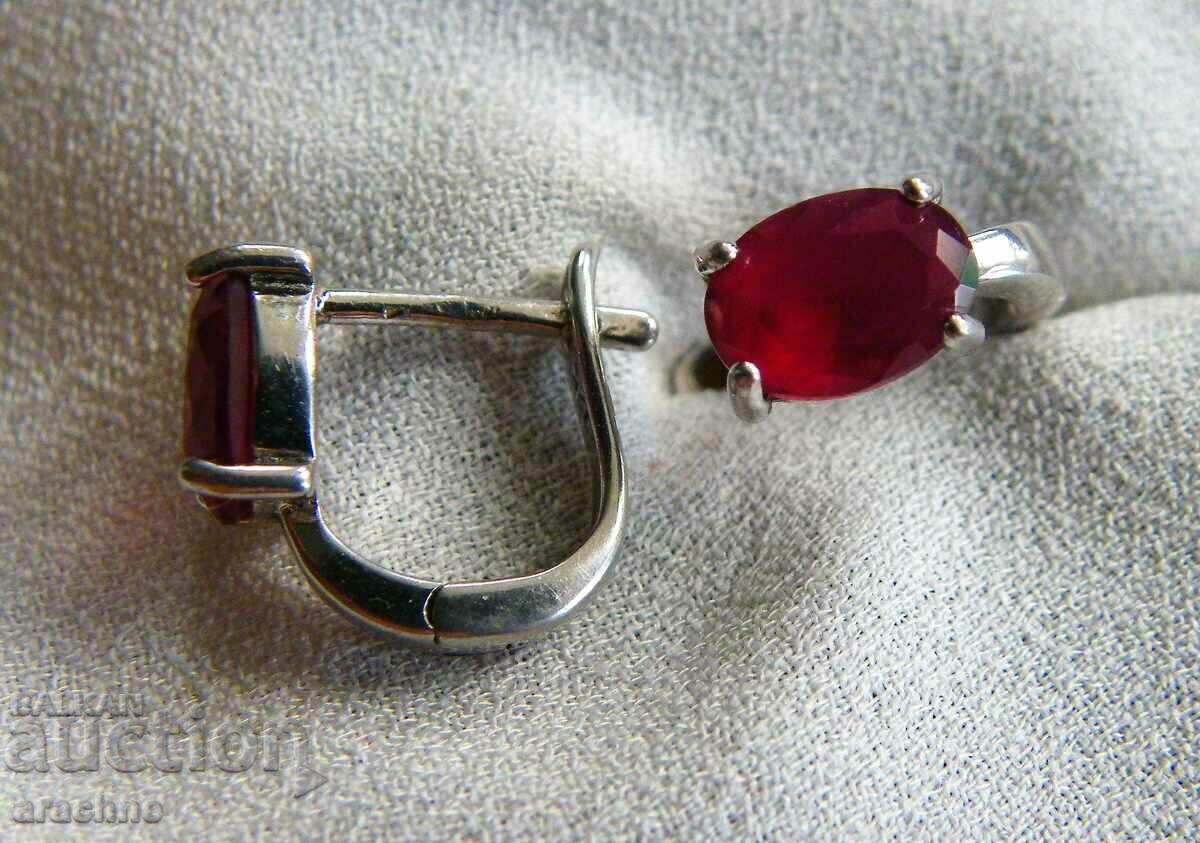 Silver earrings with rubies - 6 Silver earrings with rubies - 6