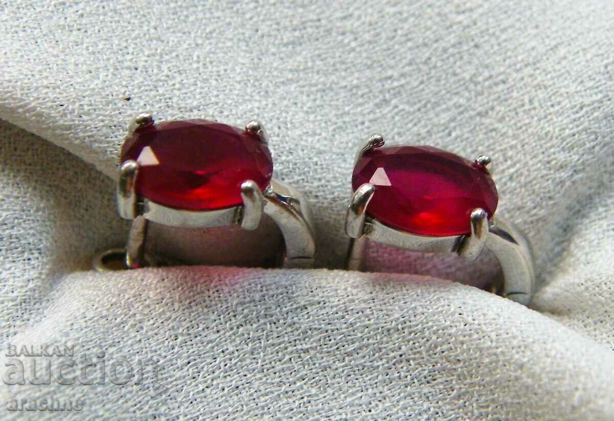 Silver earrings with rubies