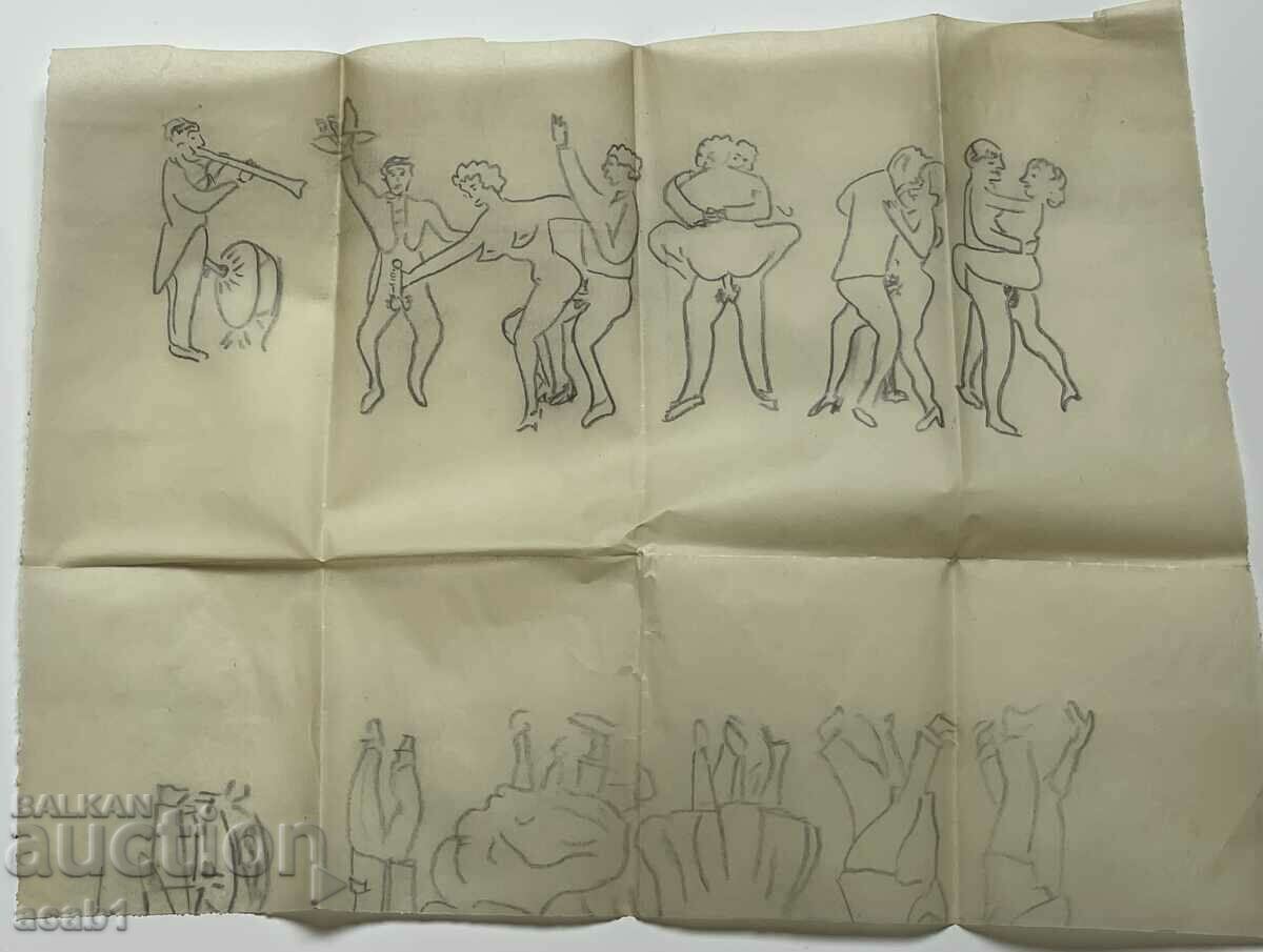 Drawings with erotic scenes of the 1930s.