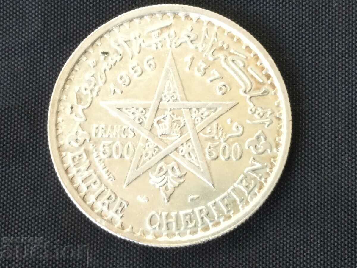 Morocco 500 Francs 1956 Mohammed V Silver
