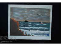 Picture, seascape, boats, art. T. Manev, 1964. BZC