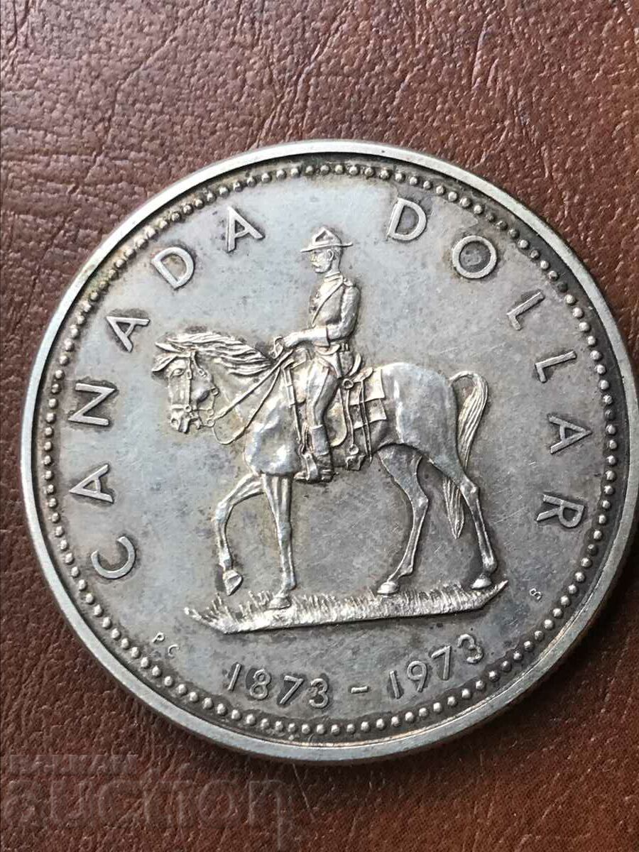 Canada $1 1973 Mounted Police Elizabeth Jubilee Silver