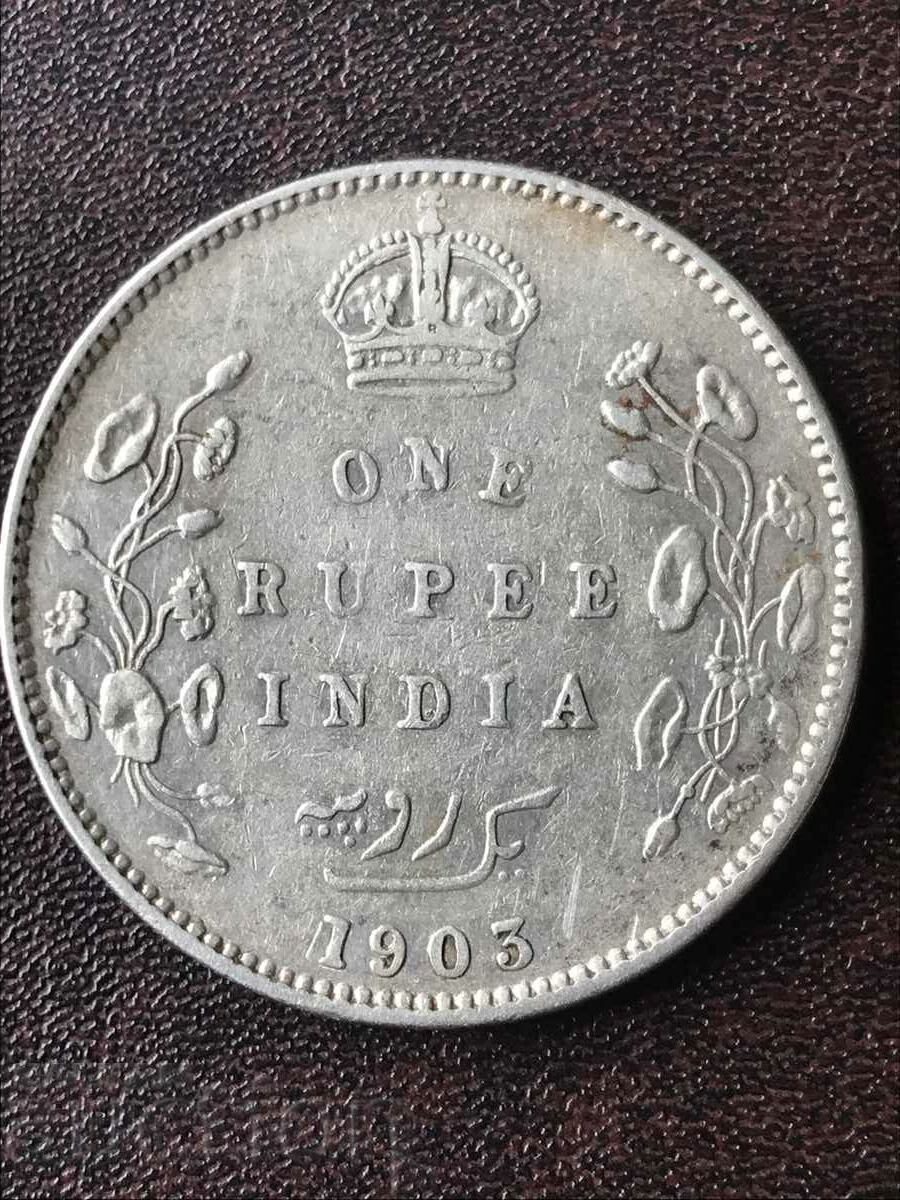 Brit. India 1 Rupia 1903 Edward VII Monedă de argint rară